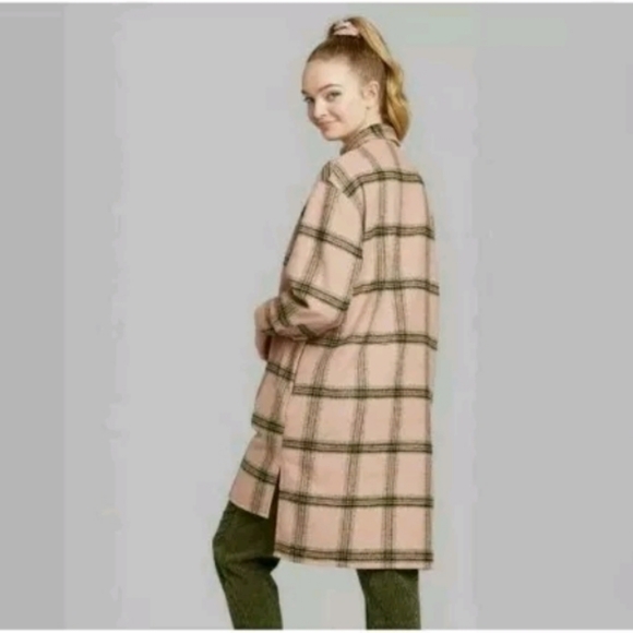 Wild Fable Womens Beige Plaid Long Sleeve Collared jacket - Picture 2 of 6